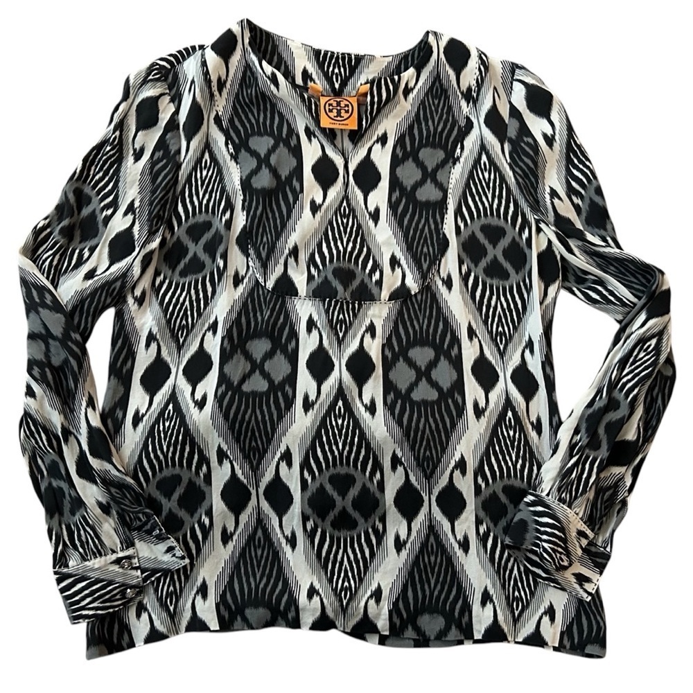 Tory Burch Black and White Patterned Women's Top 100% Silk size 8